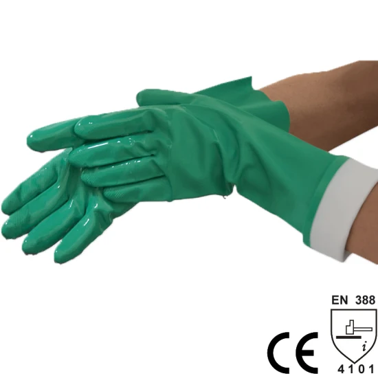 Nmsafety Green Nitrile En374 Chemical Industrial Safety Work Glove